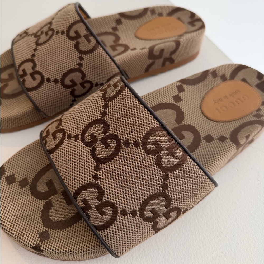 Gucci Tan Monogram Sandals